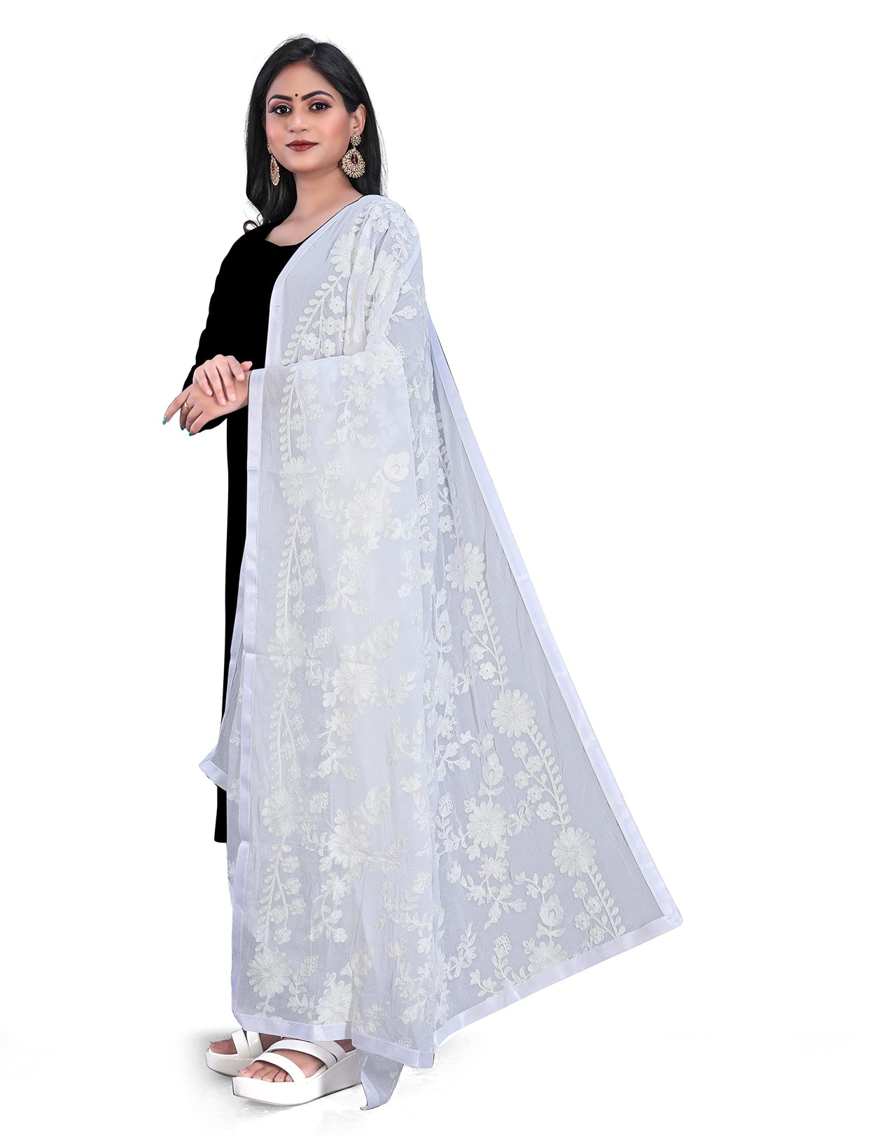 AKSHAR LLC Women's  Embroidered Chiffon Dupatta