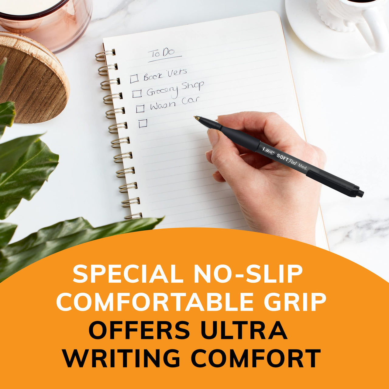 BIC Soft Feel Black Retractable Ballpoint Pens, Medium Point (1.0mm), 5-Count Pack, Black Pens With Soft-Touch Comfort Grip Black, Medium Point 5 Count (Pack of 1)