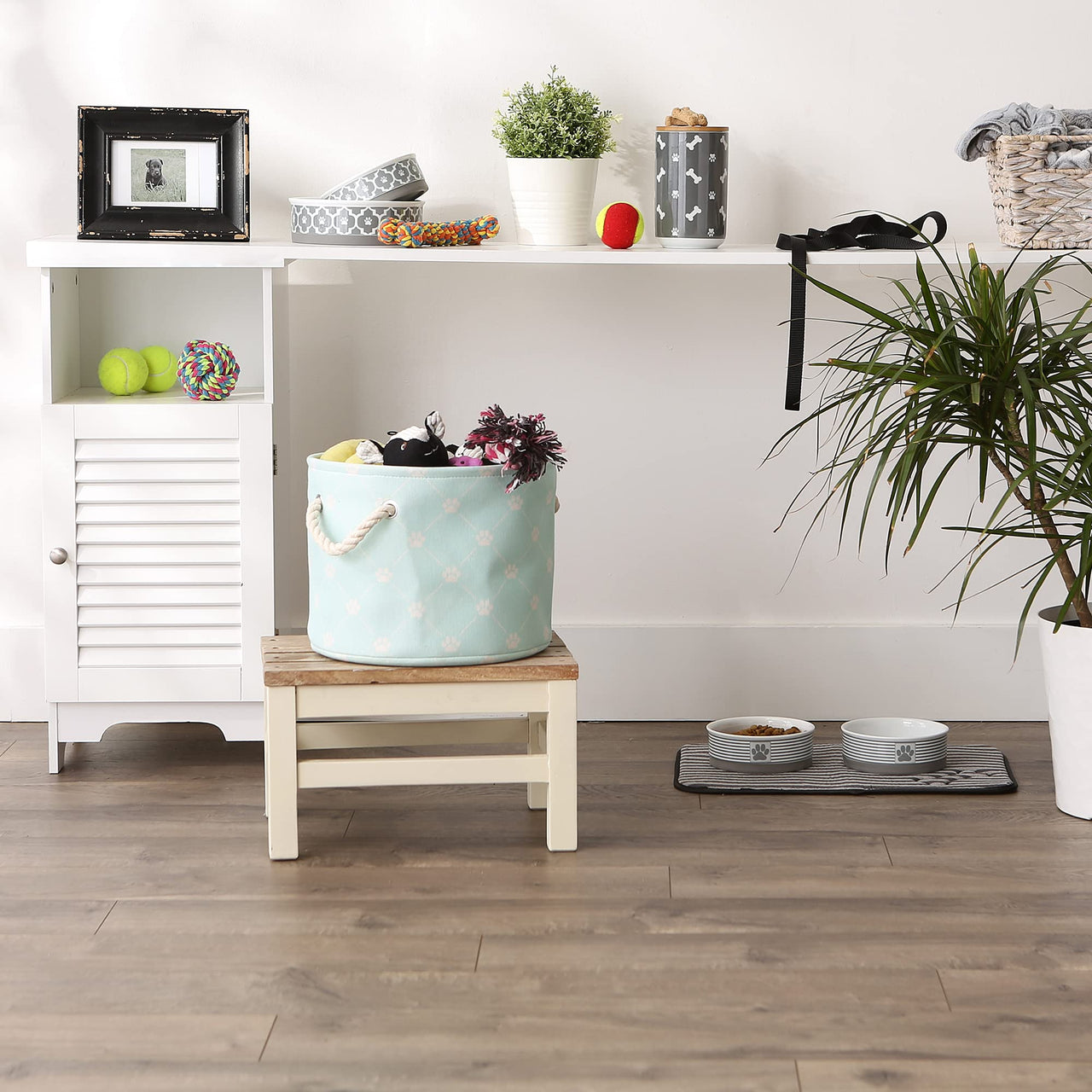 Bone Dry Pet Storage Collection Paw and Bone Print, Small Round, 9x12x12, Aqua Trellis Small Round, 9x12x12"