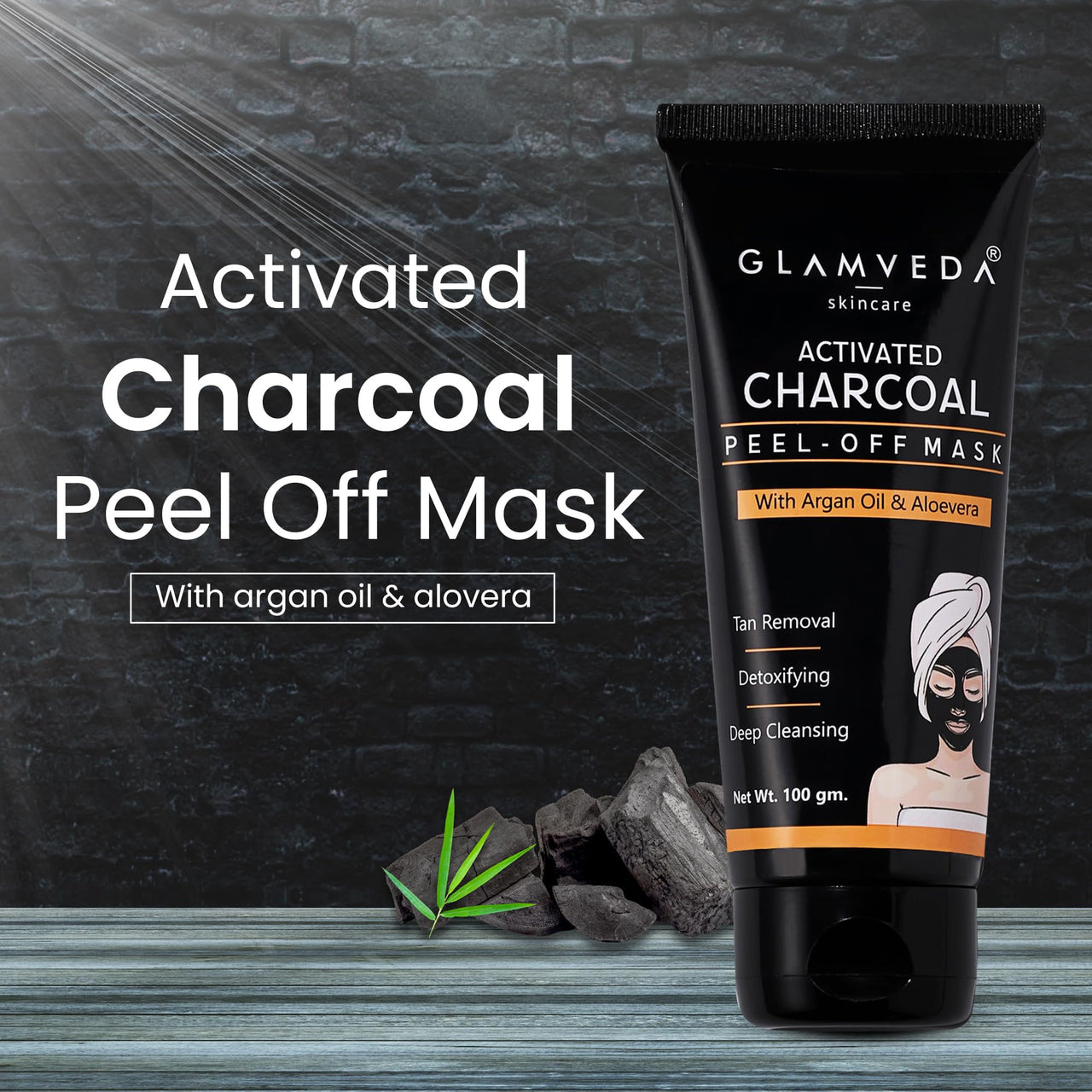 Glamveda Activated Charcoal Peel Off Mask | Cleans Pores, Removes Blackheads & Tanning | Anti Pollution | Pimples| Acne -100g