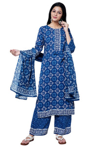 rytras Women's  Straight Rayon Kurti with Palazzos and Dupatta Set