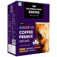 Colombian Brew 3 in 1 Assorted Instant Coffee Premix Cappuccino, Nutty Hazelnut, Vanilla Caramel, Double Choco Mocha,2 in 1 Strong, 2 Sachet per flavour (Pack of 2)
