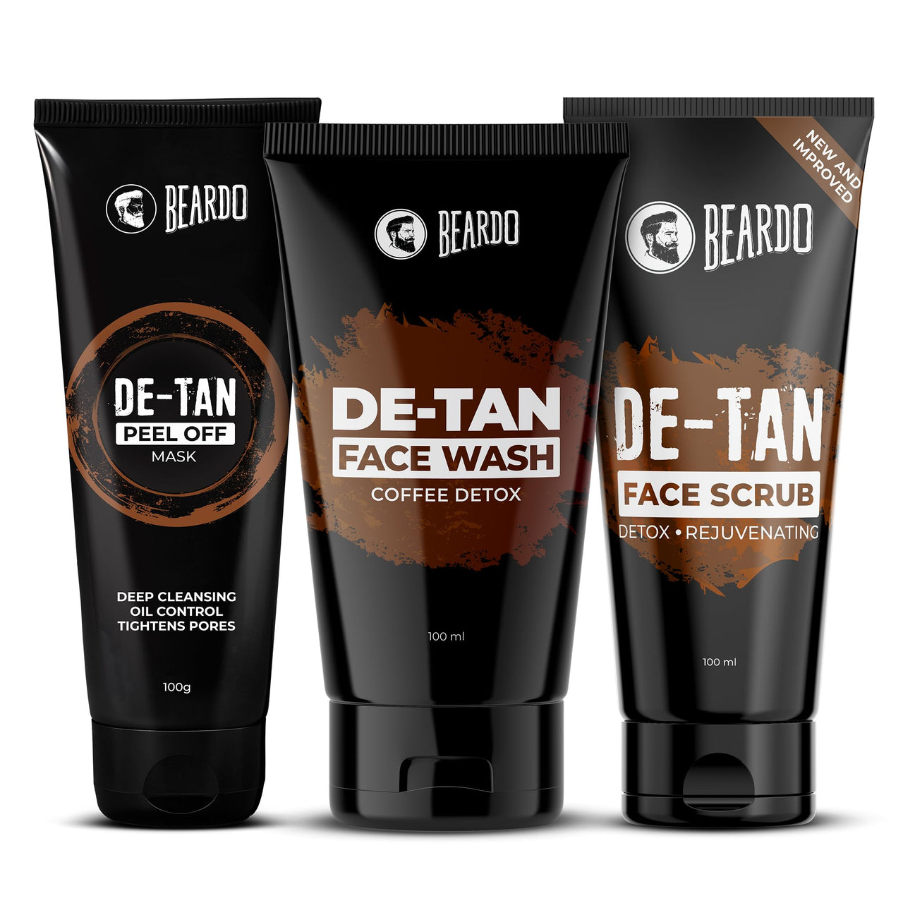 Beardo Detan Combo For Men (Set of 3) | Detan Face Wash & Detan Scrub & Peel Off Mask with Powerful Coffee Extract for Tan Removal | Hydrates & Exfoliates Men's  Skin for Oil Control