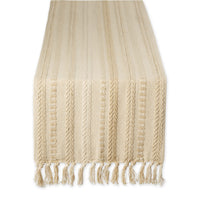 DII Farmhouse Braided Stripe Table Runner Collection, 15x72 (15x77, Fringe Included), Vintage Linen 15x72