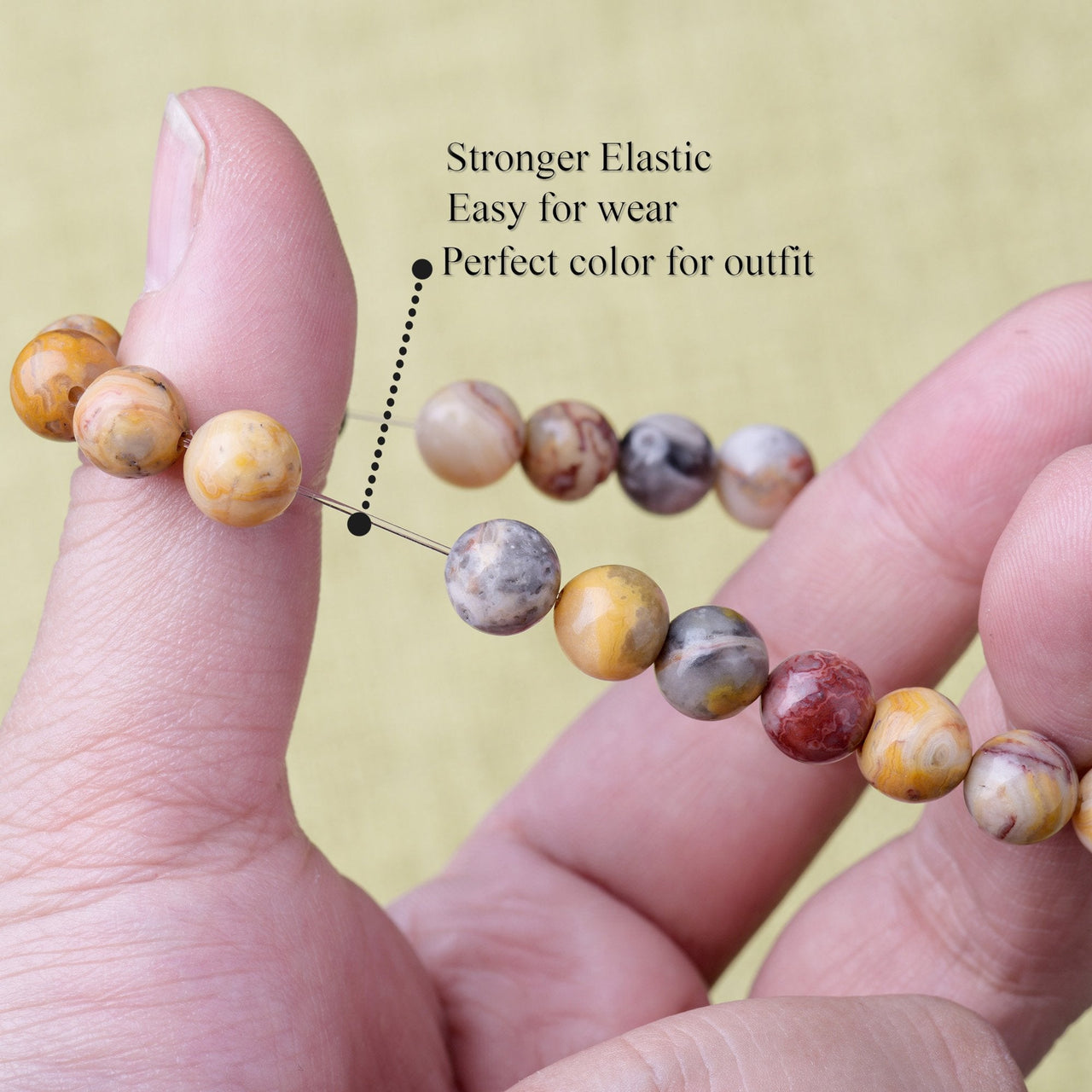 WRCXSTONE Natural 8mm Gorgeous Semi-Precious Gemstones Healing Crystal Stretch Beaded Bracelet Unisex Crazy Lace Agate