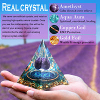Orgone Pyramid Postive Energy, Amethyst Chakra Orgone Pyramid, Orgonite Pyramid for Success, Energy Generator Healing Crystal Pyramid… Orgone Pyramid + Tree of Life Necklace