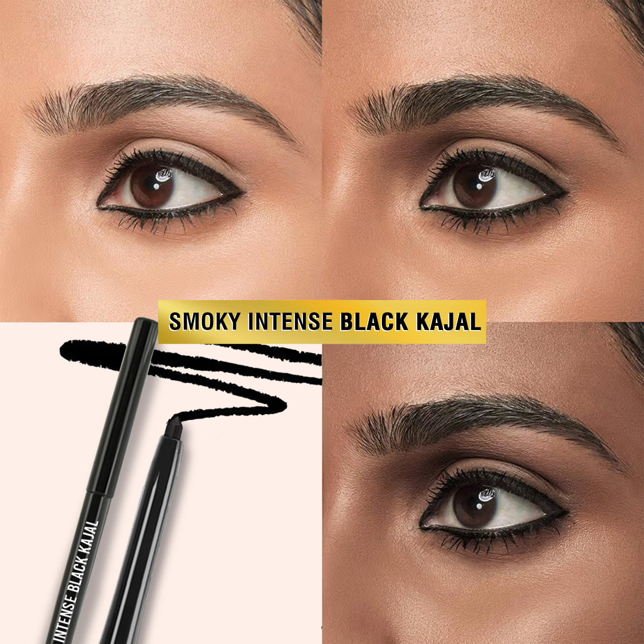 Glamveda Smoky Intense Black Kajal - 0.35g | 24-Hour Long Stay | One-Stroke Smooth Application | Waterproof, Smudgeproof & Sweatproof | Rich Intense Black Pigment | Suitable for Sensitive Eye
