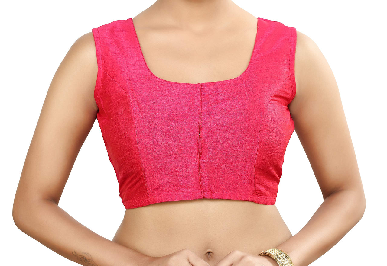 Madhu Fashion Womens Poly Raw Silk Embroidered Sleeveless Readymade Saree