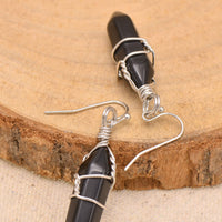 Black Onyx Wire Wrapped Point Crystal Earrings for Women Reiki Energy Healing Black Onyx