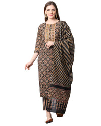 Rajnandini Women's  Black Coloured Pure Cambric Cotton Jaipuri Embroidered Kurta Set With Dupatta