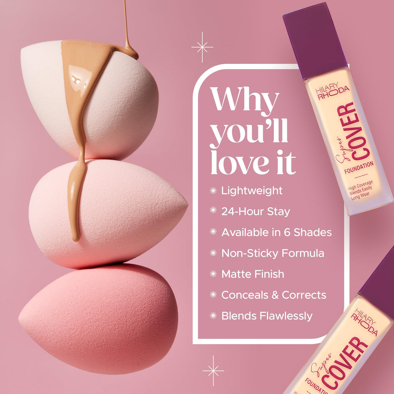 Hilary Rhoda Super Cover Foundation | Blemish Free | High Coverage & Waterproof Foundation | 24-Hour Stay & Non-Sticky Formula | Matte Finish | Blends Flawlessly | 30g (Golden Beige| Shade 04)
