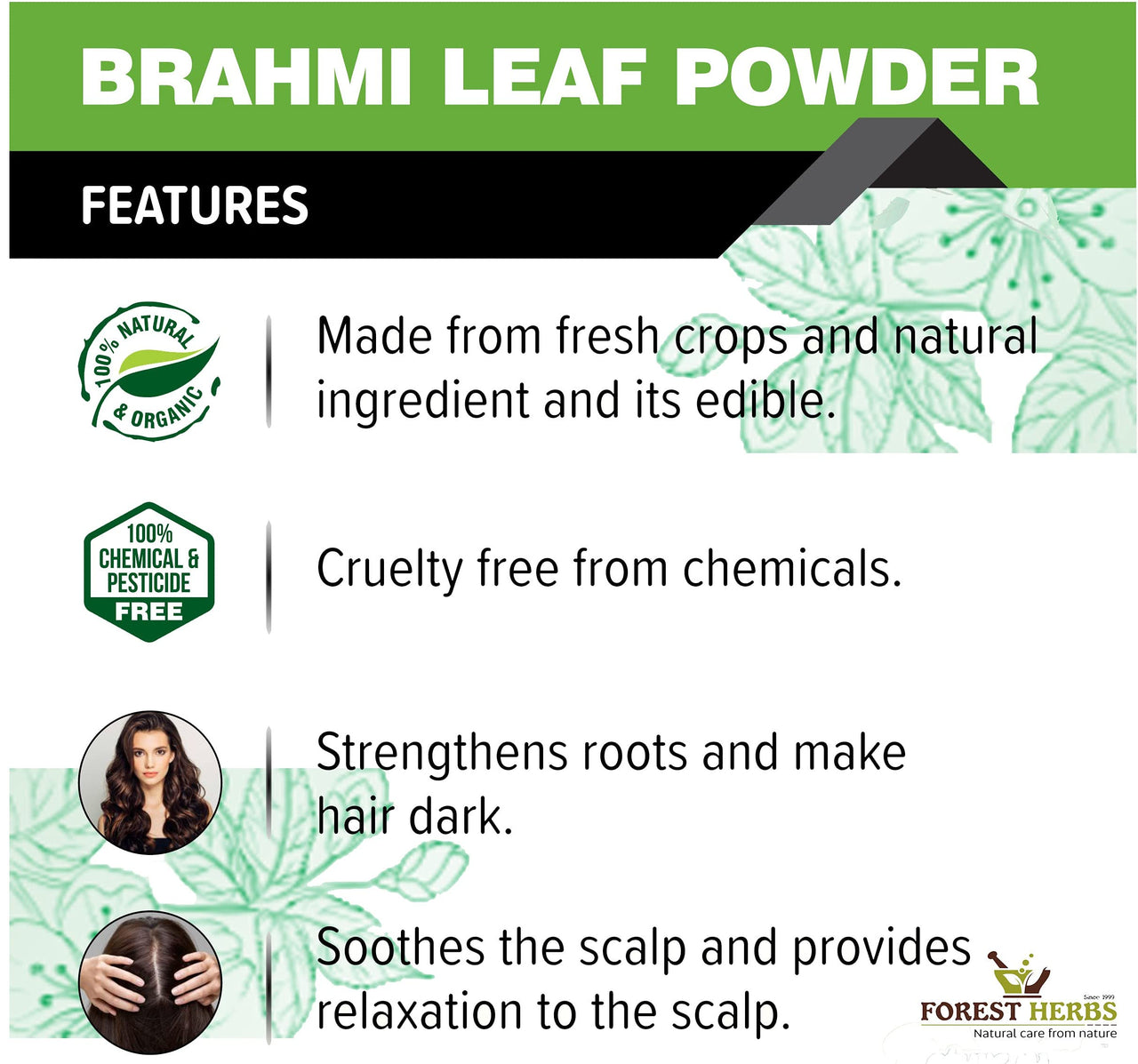 THE FOREST HERBS Natural care from nature Brahmi Powder 200 Grams For Hair Growth | 100% Natural, No Preservative, All Hair Type