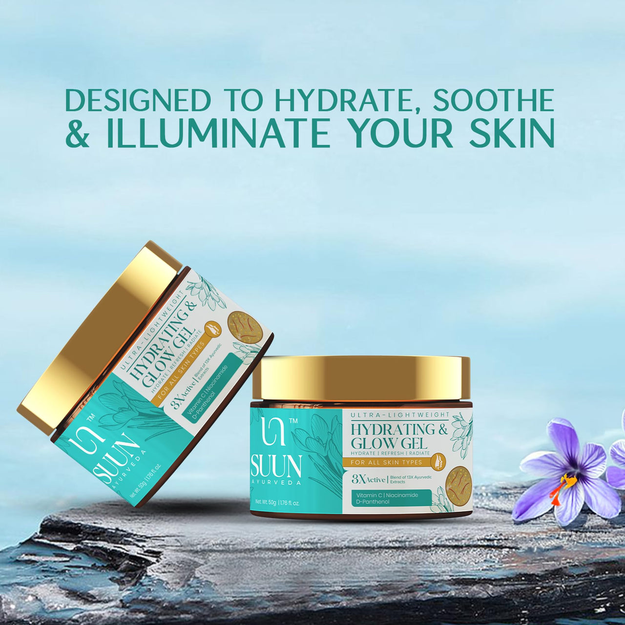 Suun Ayurveda 2% Vitamin C Brightening Moisturizer Cream with 5% Niacinamide,Rice Water with Hyaluronic Acid | Oil-Free, Lightweight Gel Cream for Glowing Skin | For All Skin Types, Men & Women | 50g