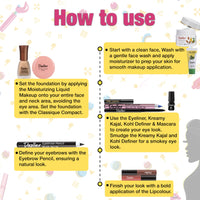 Dazller Mini Glam Kit - 8 in 1, Medium Skin Ton, Contains - Kajal & Kohl, Eyebrow Pencil, Eyeliner, Mascara, Foundation, Compact, Lipcolour (2)