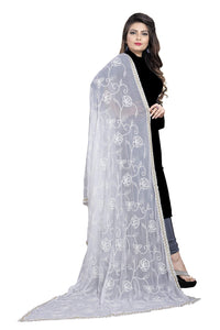 AKSHAR LLC Miss India Women's  Chiffon Dupatta With Karachi Embroidery Work_2.30mtr