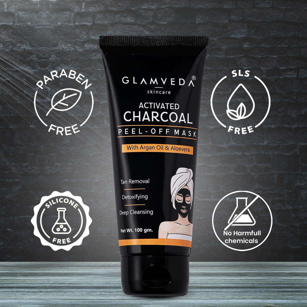 Glamveda Activated Charcoal Peel Off Mask | Cleans Pores, Removes Blackheads & Tanning | Anti Pollution | Pimples| Acne -100g