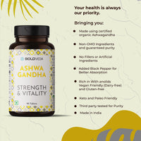 Boldveda Ashwagandha Tablets with Piperine Ashwagandha ksm66 Tablets Helps Release Stress Anxiety Support & Wellness Ashwagandha Powder Tablet for Mental Calmness Support Strength - 90 Tablets