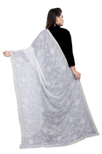AKSHAR LLC Women's  Designer Pure Chiffon Dupatta with Pure Cotton Thread Embroidery Work