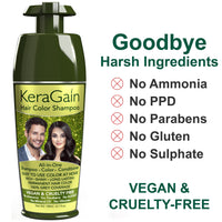 KERAGAIN Hair Color Shampoo (Natural Black,180Ml) PPD Free, Ammonia Free Permanent Hair Colour For Women & Men, |Vegan & Cruelty-Free| Keratin Treatment Included