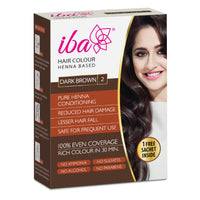 Iba Hair Colour for Women - Dark Brown, 70g | 100% Pure Henna Based Powder Sachet | Natural Hair Colour & Long Lasting with Conditioning Formula | Reduced Hair Fall & Hair Damage | Shine & Nourish Hair | Free from Ammonia and Other Harmful Chemicals | Her