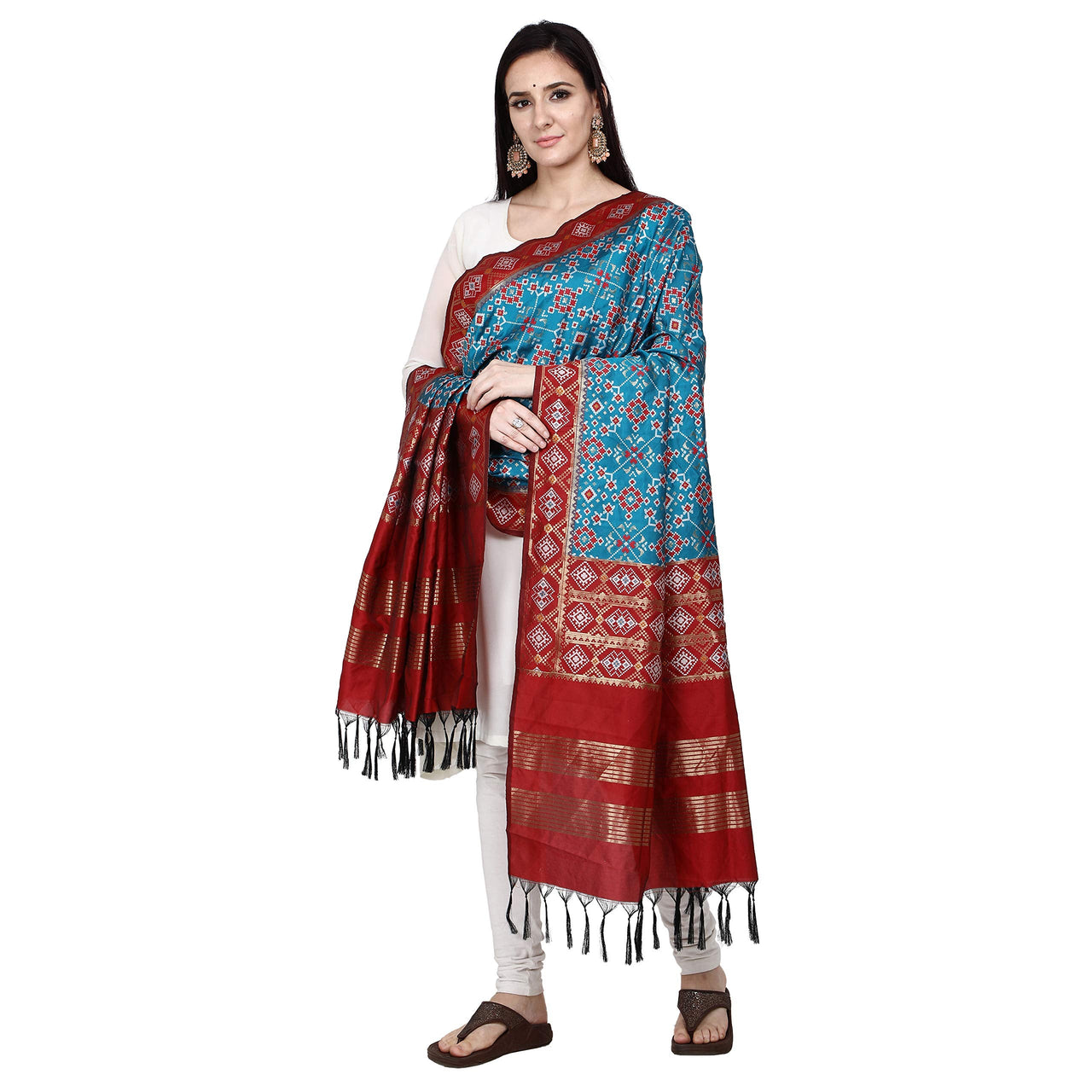 KAPAAHA Women's  Woven Design Silk Blend Dupatta Free Size