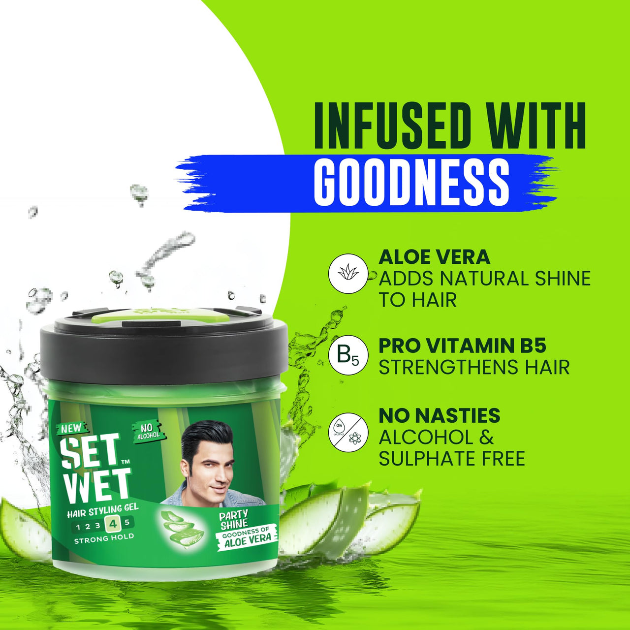 Set Wet Styling Hair Gel for Men - Party Shine, 250gm | Strong Hold, High Shine |For Short to Medium Hair| No Alcohol, No Sulphate