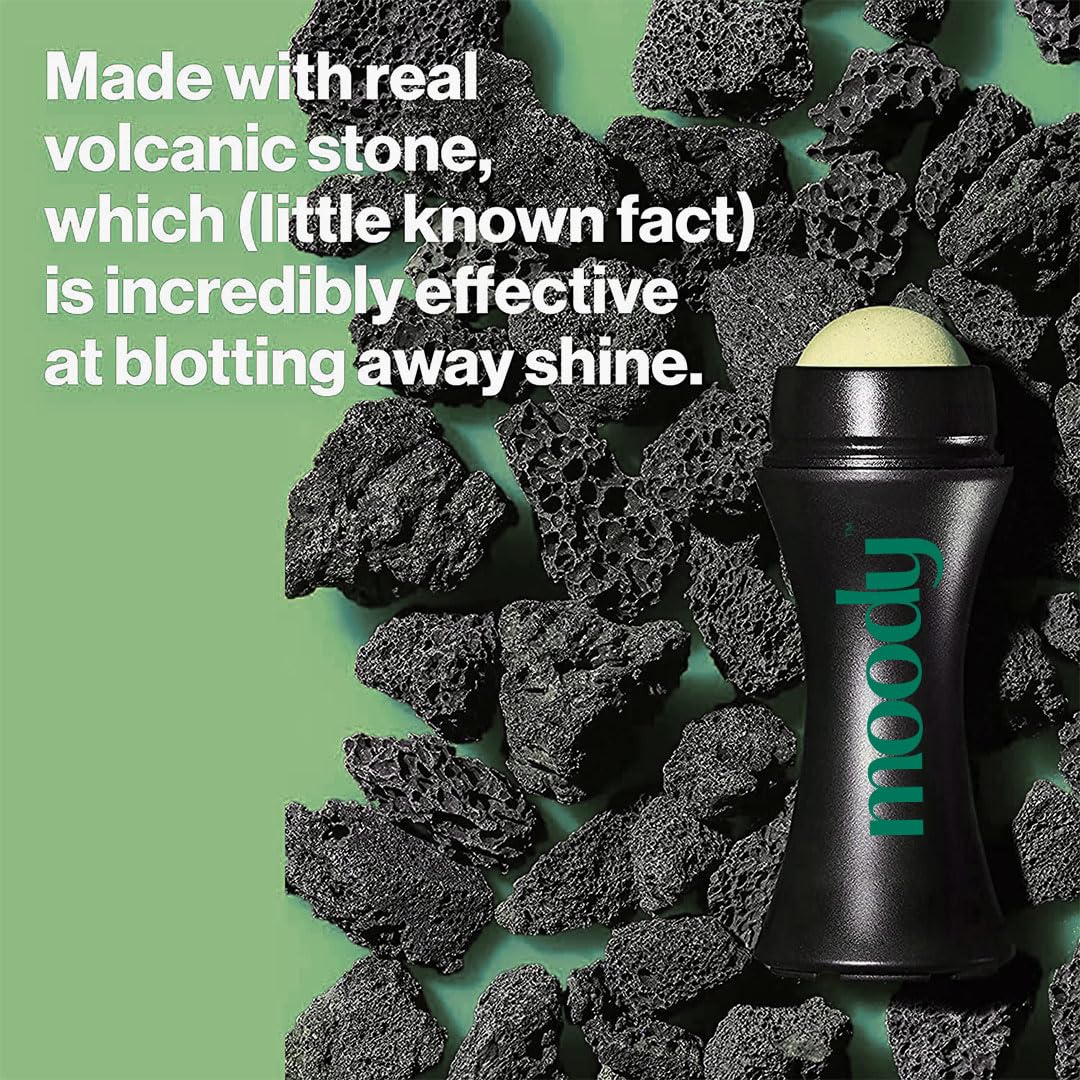 Moody Instamatte Mattifying Oil-Absorbing Volcanic Roller, Reusable Facial Skincare Tool Oil Control Roller for Oily Skin Care, Mattifying Face Roller