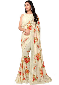 Shangrila Designer Digital Pastel Prints Weightless Georgette Saree With Blouse Piece