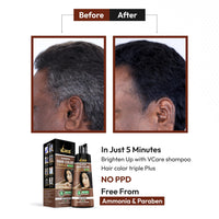 VCare Hair Colour Shampoo for Men and Women, 180ml, Deep Brown | No Ammonia | Long Lasting Hair Color | 100% Grey Coverage | Easy To Use Hair Colour At Home