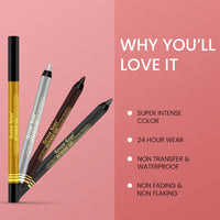 Seven Seas Double Intense Non Transfer Gel Matte Kajal Longwear Eye Pencil | Long Stay | Smooth One Stroke Application | Intense Color Pay Off | Soft Blendable Formula | With Sharpener (Gold)