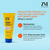 ZM Vitamin C UV Expert Hydrating Gel Sunscreen SPF 50 PA +++ For Bright & Glowing Skin | Non-Greasy, Quick-Absorbing | No White Cast | UVA UVB Sun Protection | Sunscreen For Women & Men - 50 gm