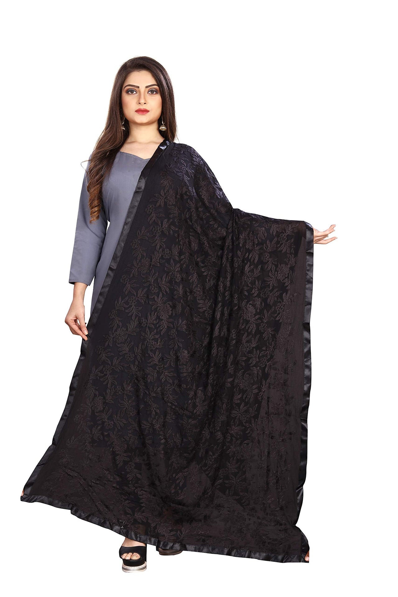 Akshar Llc Miss India Women's  Chiffon Dupatta With Goodembroidery Work