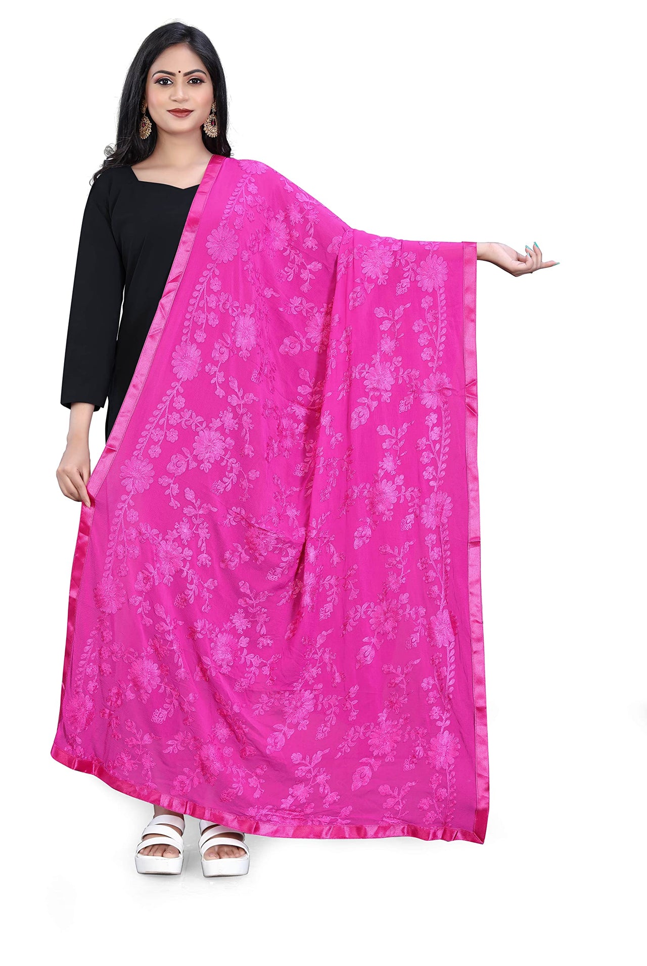 AKSHAR LLC Women's  Embroidered Chiffon Dupatta