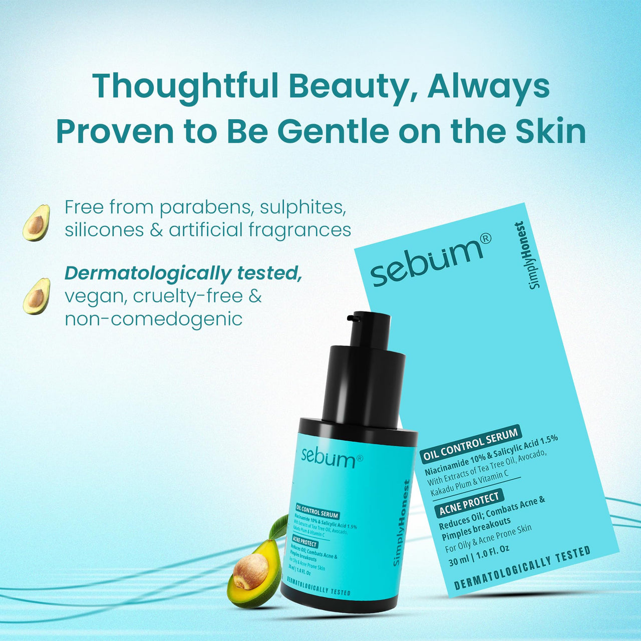 SEBUM 10% Niacinamide Serum with Salicylic Acid for Oily & Acne-Prone Skin | Controls Oil, Clears Acne & Blemishes | Lightweight, Fast-Absorbing | Dermatologically Tested | Men & Women | 30ml