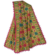 tweedle Chanderi Phulkari/Fulkari Dupatta for Women in Madhubani Kantha Embroidery