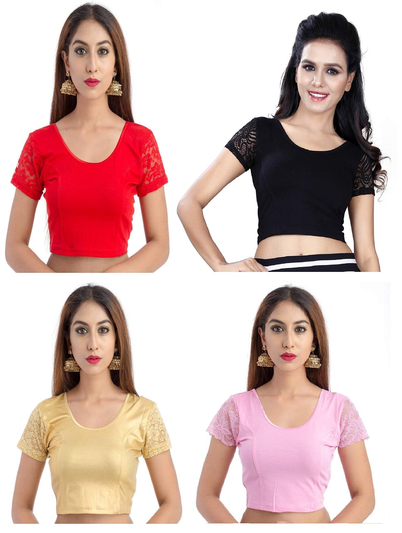 Fressia Fabrics Women's  Cotton Solid 3/4 Sleeve Saree Blouse