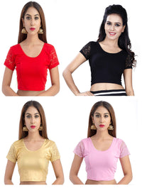 Fressia Fabrics Women's  Cotton Solid 3/4 Sleeve Saree Blouse