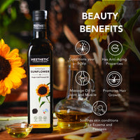 Hesthetic - Edible Cold Pressed Sunflower Oil | 500ml | Rich in Healthy Fats, Ideal for Cooking, Frying & Salad Dressings | 100% Pure & Natural | Food Grade Virgin Oil | Glass Bottle