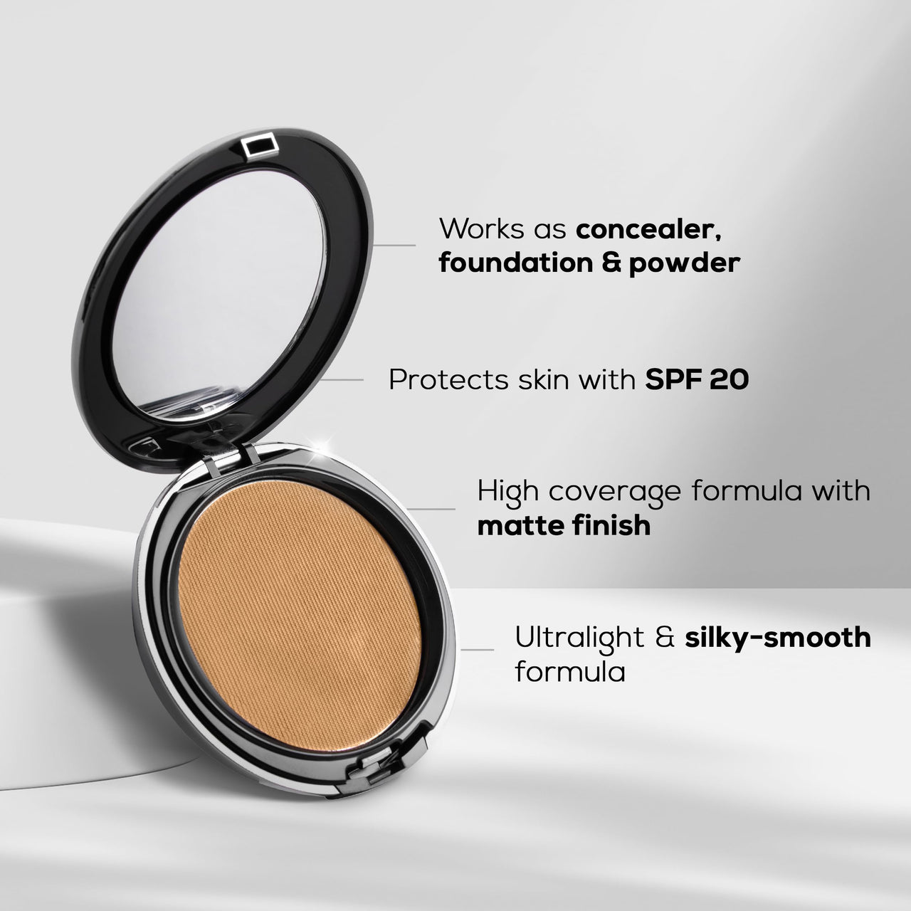 RENEE Pro HD 3-IN-1 Compact - Noix, Compact Powder, Concealer & Foundation, SPF 20, Matte Finish, High Coverage, Ultralight & Silky Smooth Finish For All Skin With Vitamin E, C & Aloe Vera (Beige)
