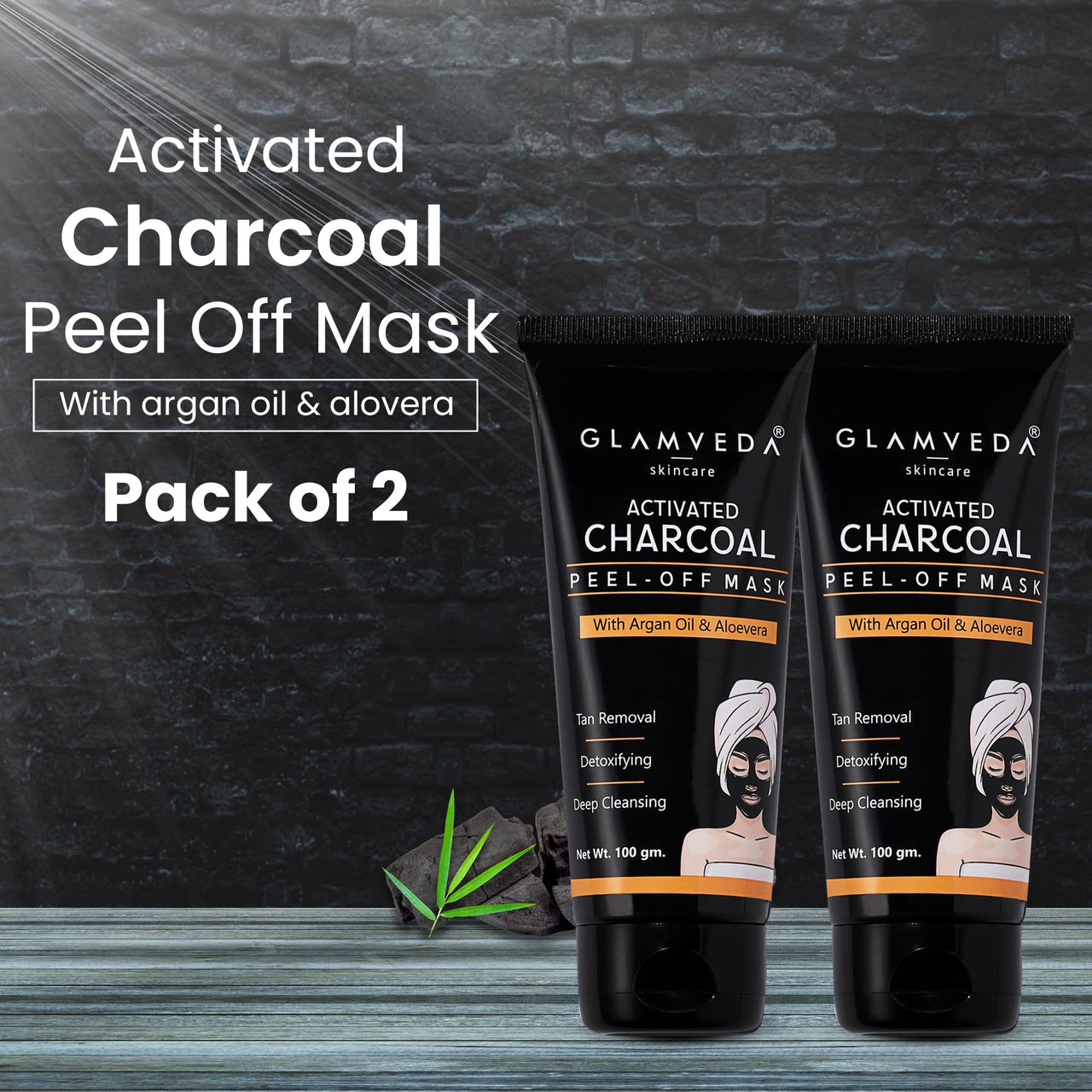 Glamveda Activated Charcoal Peel Off Mask | Cleans Pores, Removes Blackheads & Tanning | Anti Pollution | Pimples| Acne | No Parabens Enriched With Argan Oil & Vitamin E 100gm Pack Of (2)