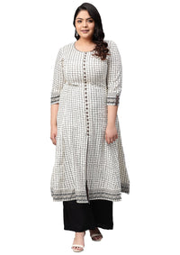 Yash Gallery Women's  Plus Size Plus Size Cotton Slub Checks Printed Anarkali Kurta for Women