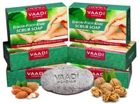 Vaadi Herbals Assorted Luxurious Handmade Herbal Soaps, 75g (Pack of 12) & Vaadi Herbals Elbow Foot Knee Scrub With Almond And Walnut Scrub Soap, 75g (Pack Of 6)