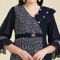 madhuram Women and Girls Fox Georgette and Printed V-Neck 3/4 Sleeve Anarkali Gown Stylish Kurta for Women (M-2345)