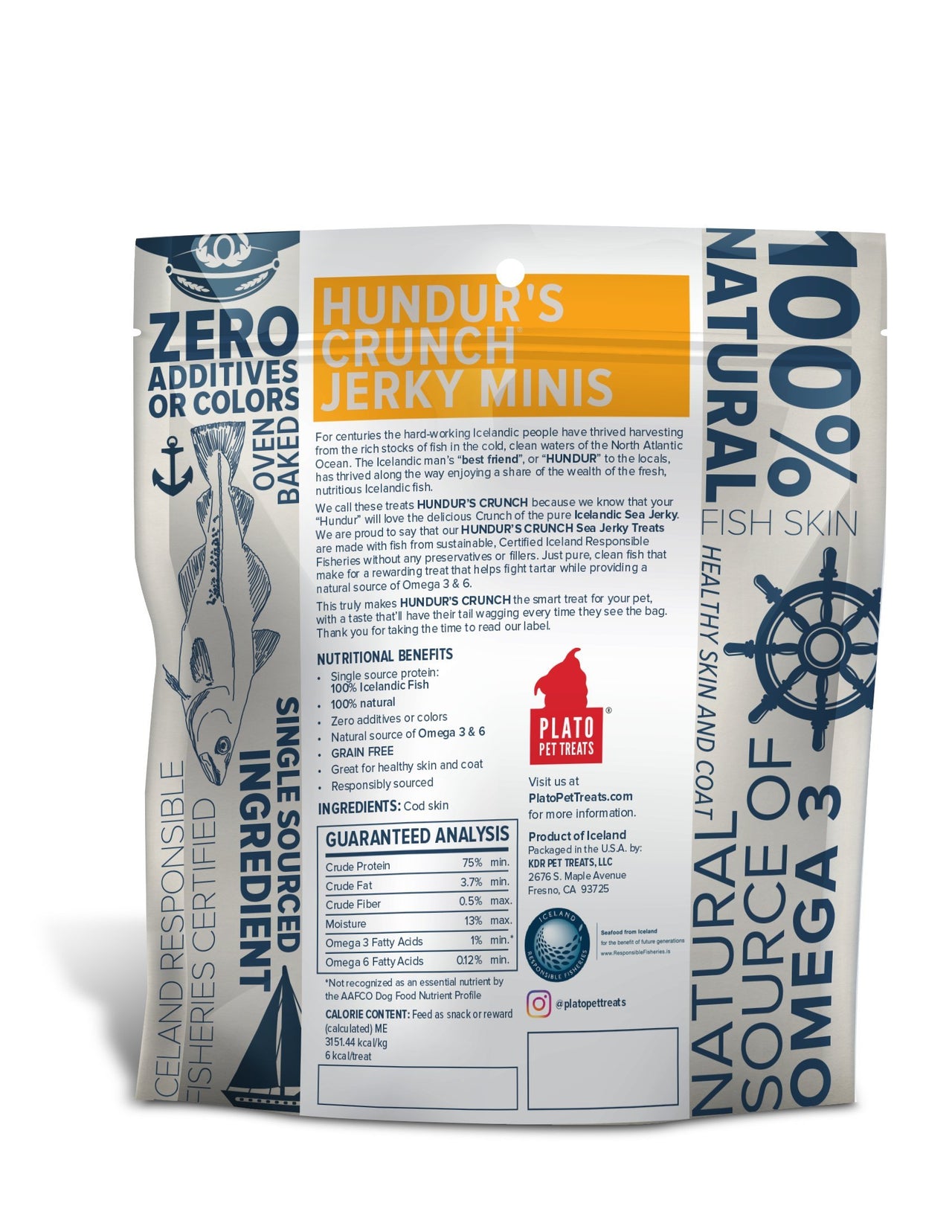 PLATO Hundur's  Crunch Jerky Minis 10oz, Natural (859554001397) Cod Minis 10 ounces