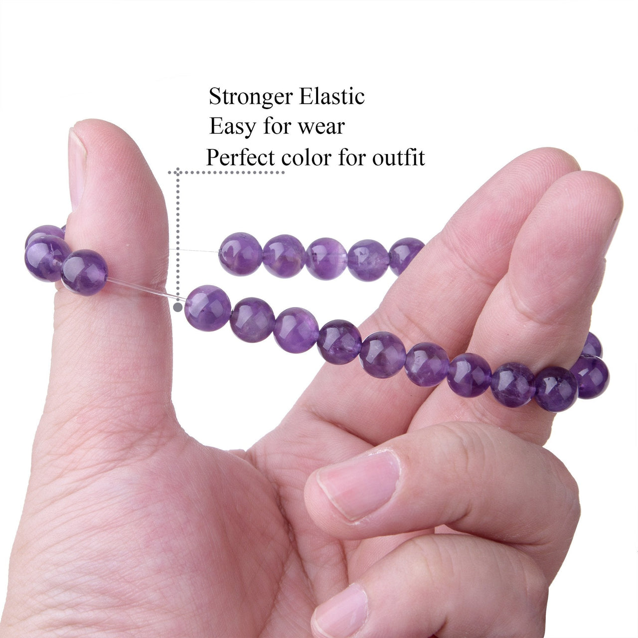 WRCXSTONE Natural 8mm Gorgeous Semi-Precious Gemstones Healing Crystal Stretch Beaded Bracelet Unisex Amethyst