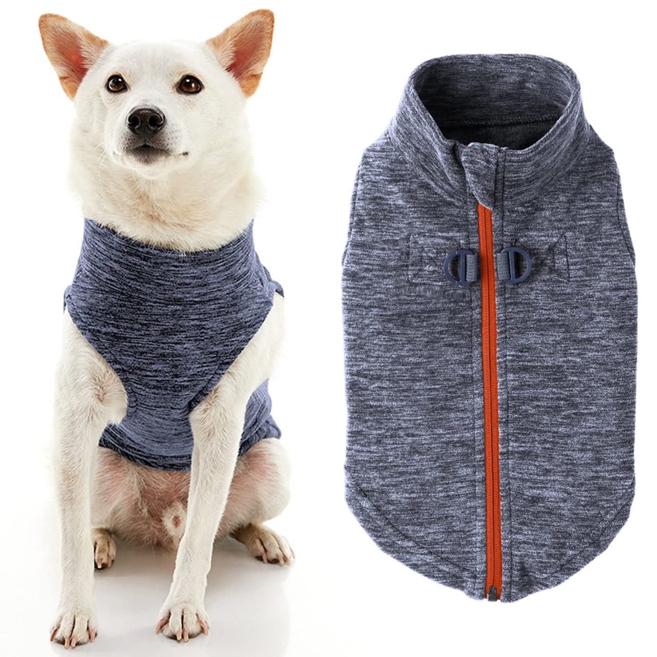 Gooby Zip Up Fleece Dog Sweater - Gray Wash, Medium - Warm Pullover Fleece Step-in Dog Jacket with Dual D Ring Leash - Winter Small Dog Sweater - Dog Clothes for Small Dogs Boy and Medium Dogs