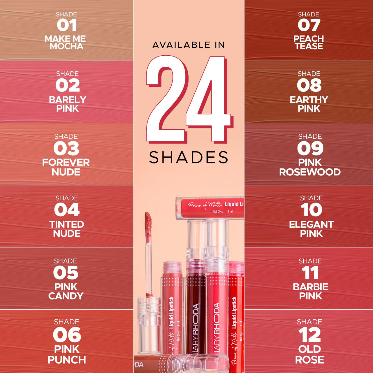 Hilary Rhoda Power Of Matte Liquid Lipstick | Buildable Colour | Long Lasting & Matte Finish | Lightweight & Non-Drying Formula | Smudge Proof & Non-Transferable | 3ml (Sweet Almond - Shade 18)