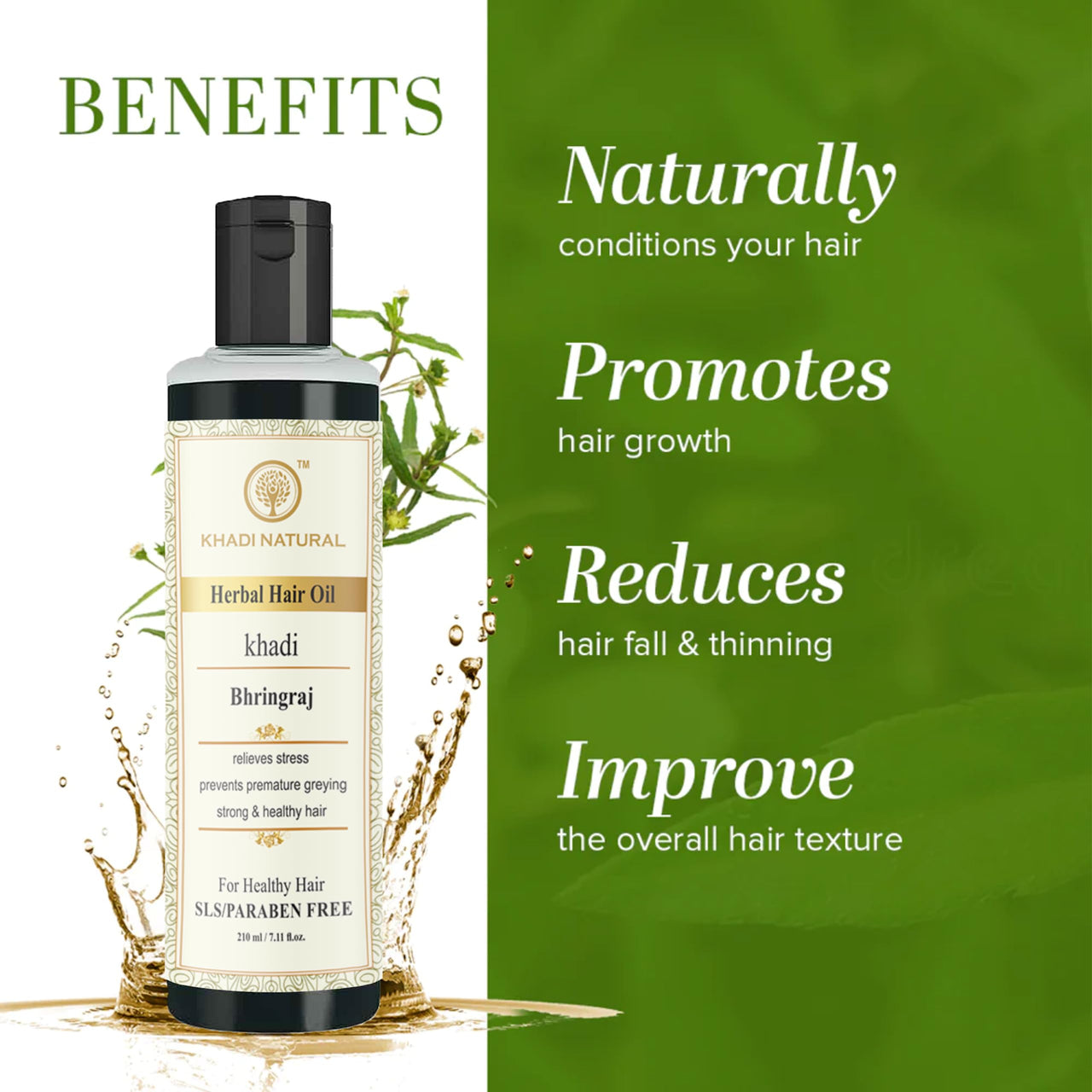 Khadi Natural Amla Bhringraj Hair Oil 210 ML - Nourishing and Strengthening Hair Oil with Amla and Bhringraj Extracts - Natural Haircare Pack 2 (Bhringraj)