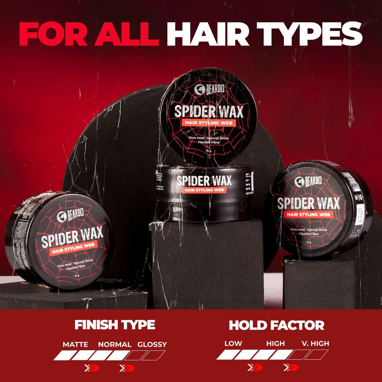 Beardo Spider Wax Hair Styling Web 75g | Web Effect, Texture, Volume, Sculpting, Flexible Hair Wax | Strong Hold, Natural Shine | Long-lasting Hair Fibre