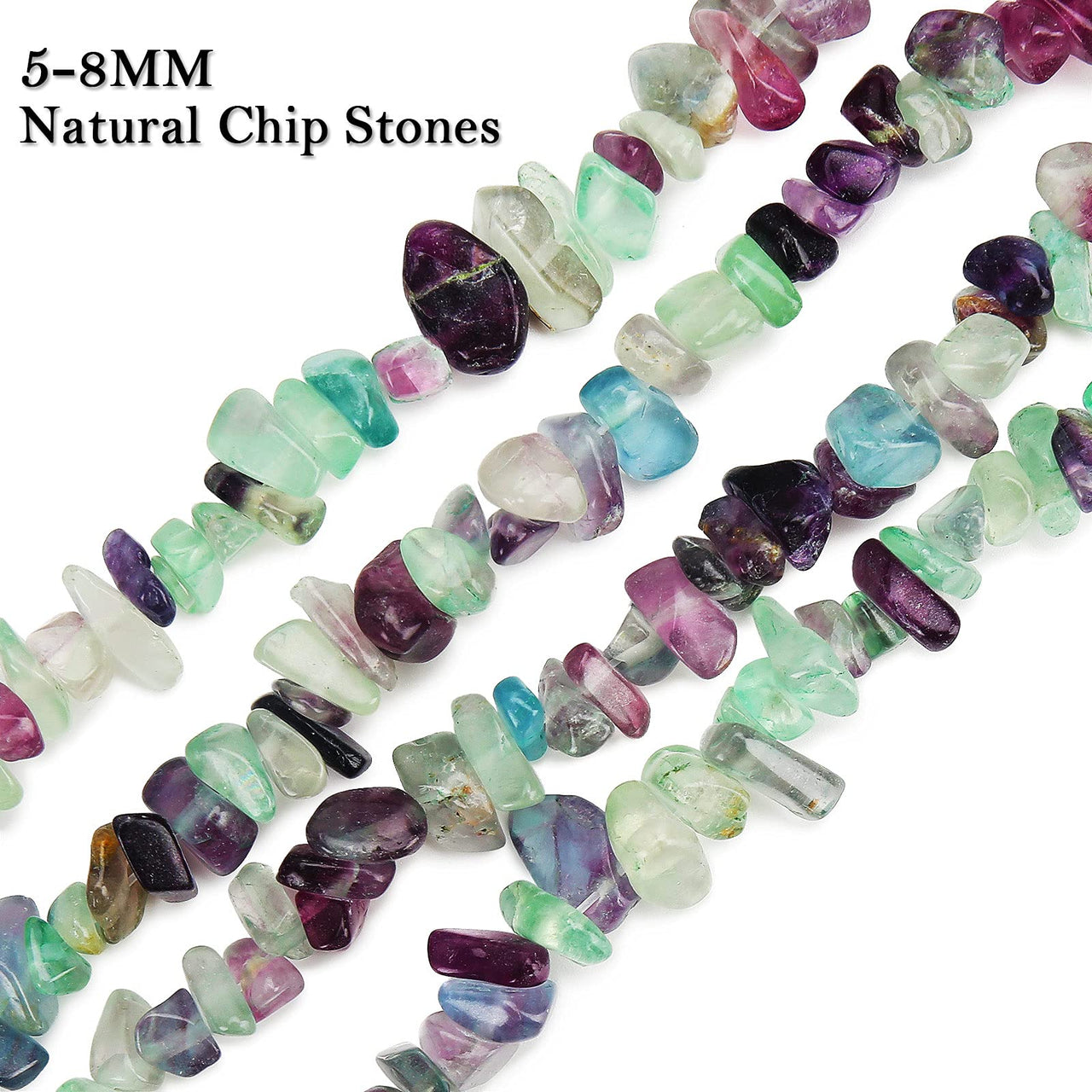 456 PCs Natural Chip Stone Beads, 5-8mm Irregular Multicolor Gemstones Loose Crystal Healing Fluorite Rocks with Hole for Jewelry Making DIY Crafts